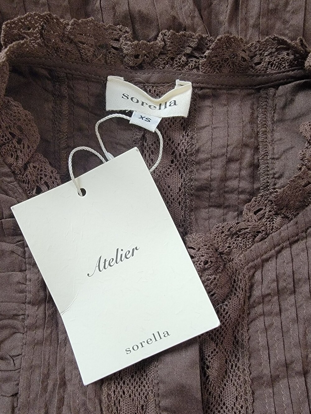 Few Moda Atelier Sorella Brown Maxi Dress, Button Front, Pintucking, Lace - Picture 7 of 10